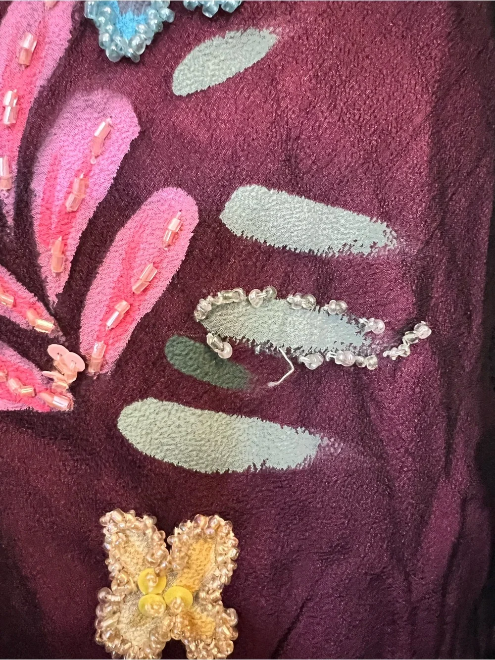 Vintage Betsey Johnson New York Silk Sheer Mesh Painted Beaded Floral Slip Dress - Picture 13 of 14